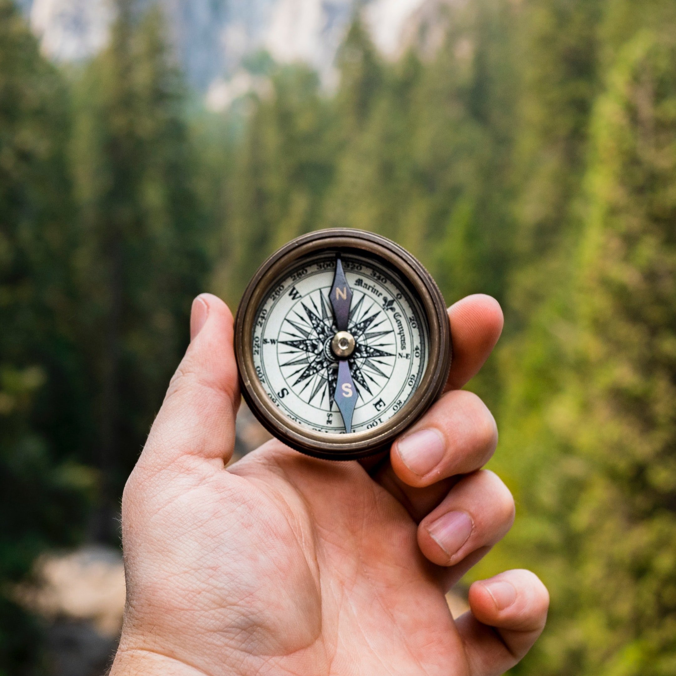 compass and hand